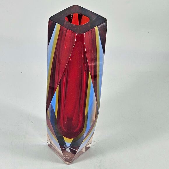 Vintage MCM Murano Mandruzzato Sommerso Faceted Art Glass Vase Read pls - Picture 2 of 6